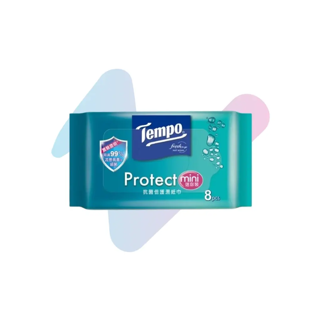 Tempo Protect Mini Wet Wipes (8 Sheet Pack)