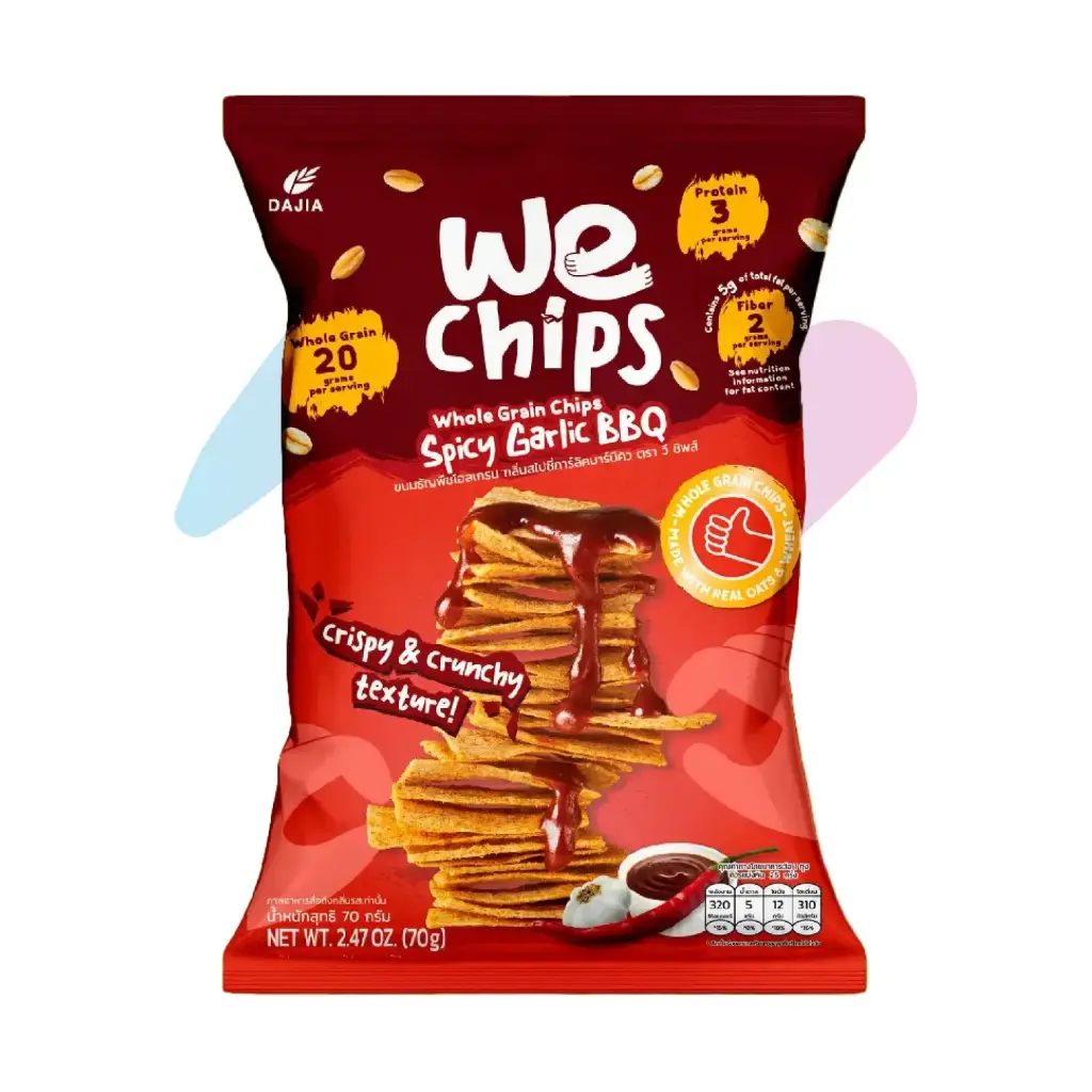 Bánh Snack Nguyên Cám WE Chips Vị Thịt Nướng Tỏi Cay (Gói 70g)