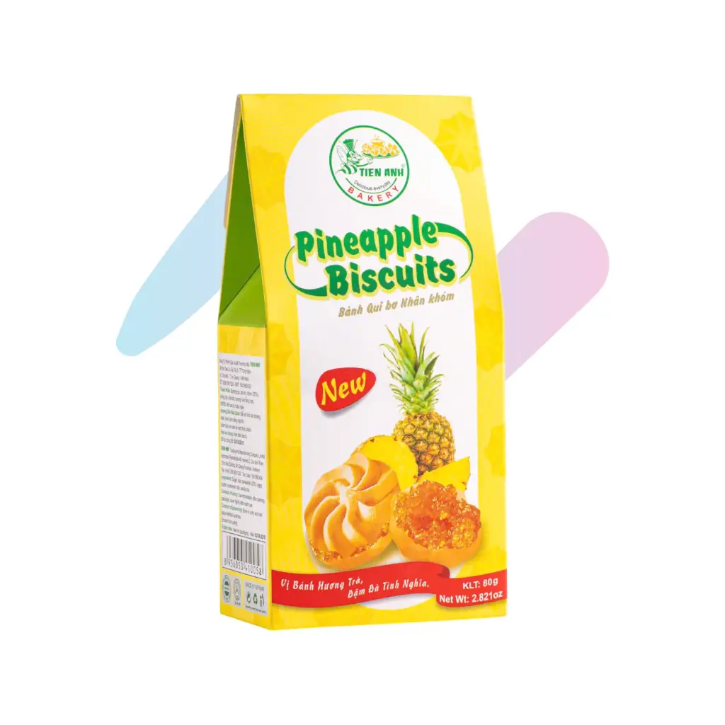 Bánh Quy Bơ Nhân Khóm Thơm Tiến Anh Bakery (Hộp 80g - 8 Túi Bánh)