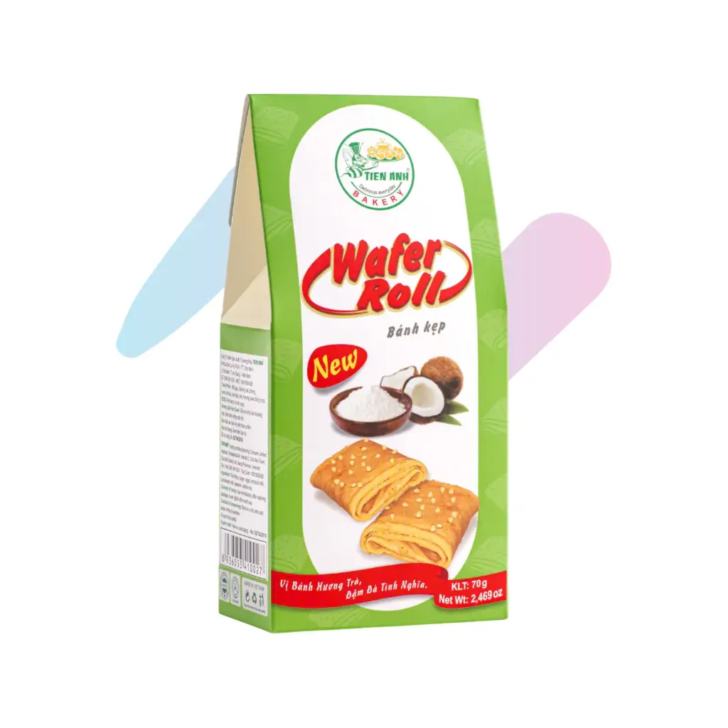 Tien Anh Bakery Crunchy Coconut Wafer Roll (2.47oz Box - 8 Individual Packets)