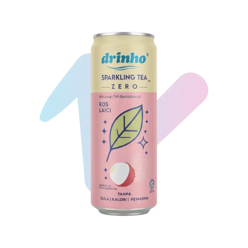Trà Có Ga Drinho Hương Vải Hoa Hồng (Lon 320ml)